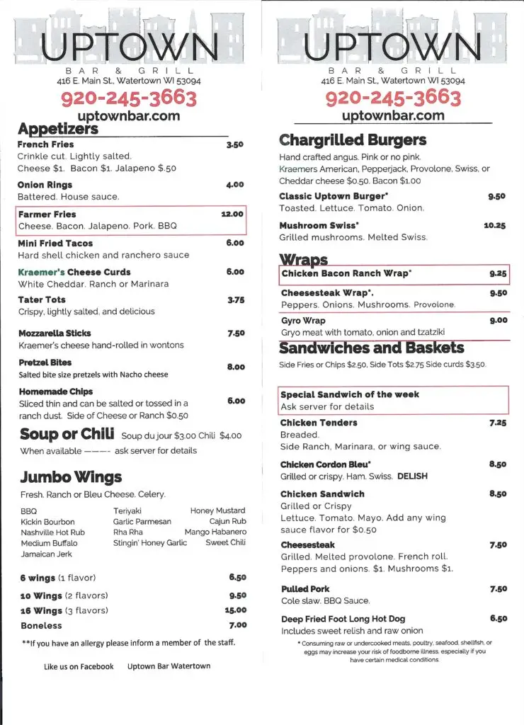 Uptown Menu